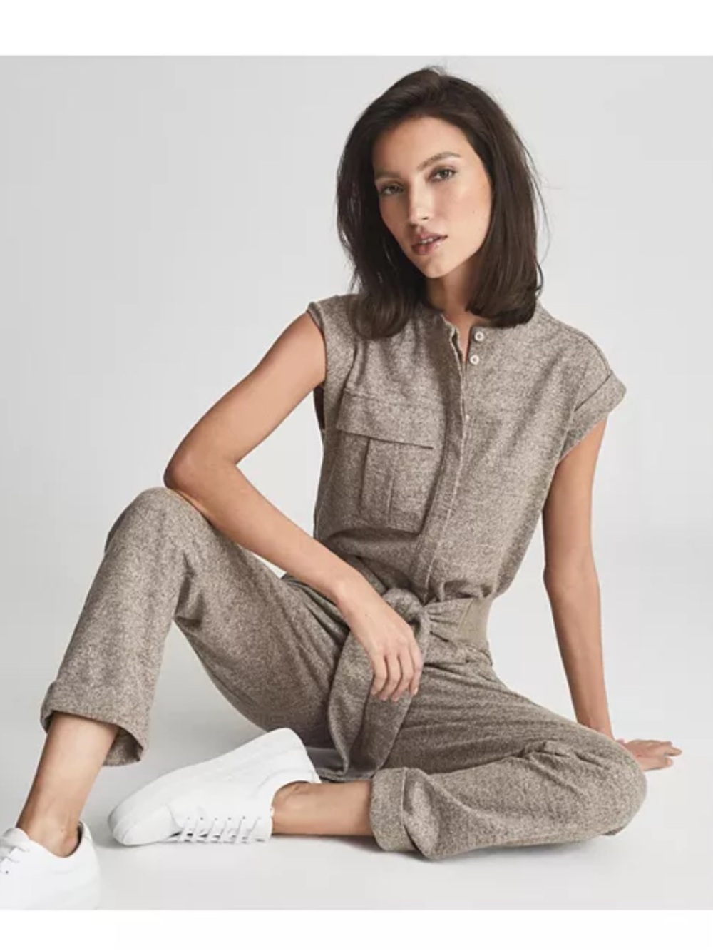 NWOT Reiss Mati Sleeveless Knit Tie Waist Tan Jumpsuit Size 4